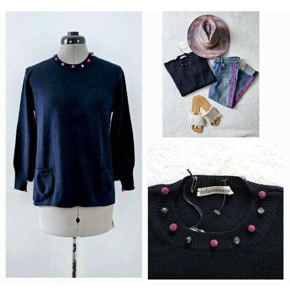 STEFANO MORTARI Italy embellished "resort ready" goop sweater nwt $480 it-40 / s - Picture 1 of 11